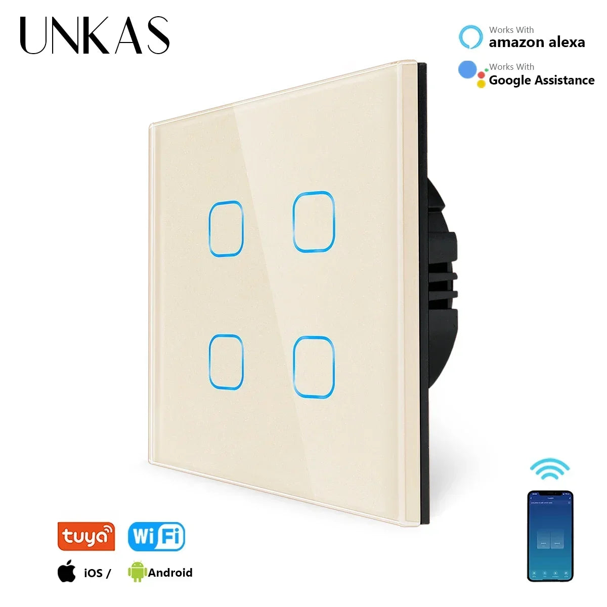 Smart Switches 1/2/3 Gang Wifi Touch Light Wall Sensor Switch Works with Tuya Control Smart Life Google Alexa Alice Yandex