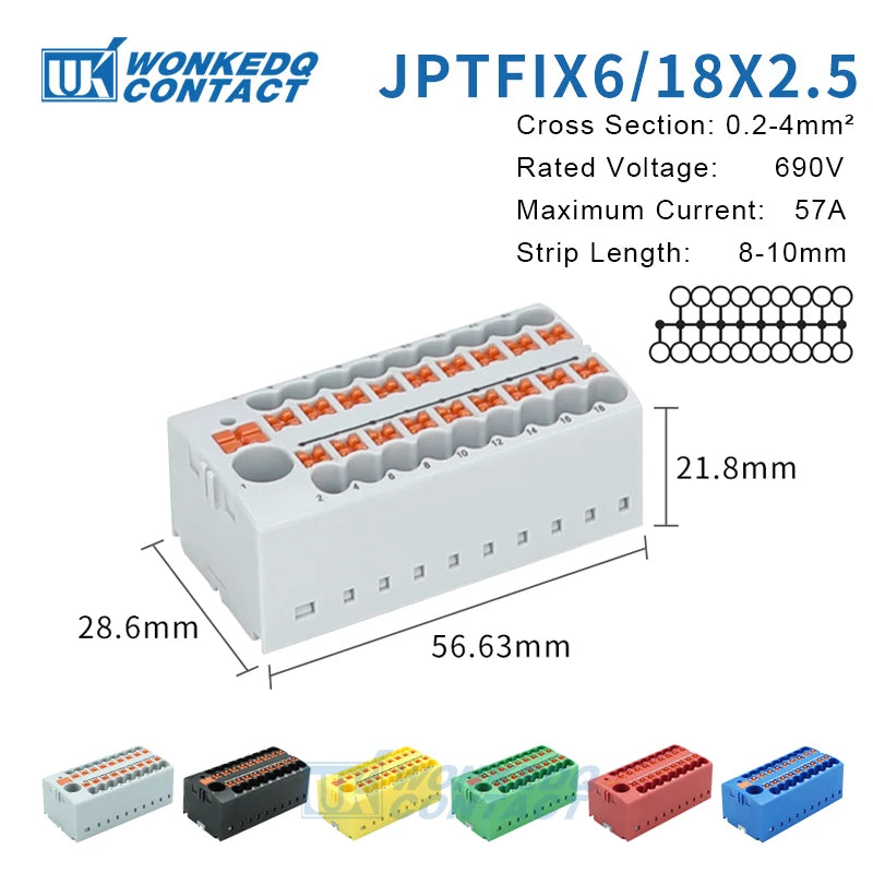 Distribution Block PTFIX 2.5mm² 2/4/6/7/12/13/18/19 Connection Push-in Electric Power Terminal Block Connector Mount on Din Rail