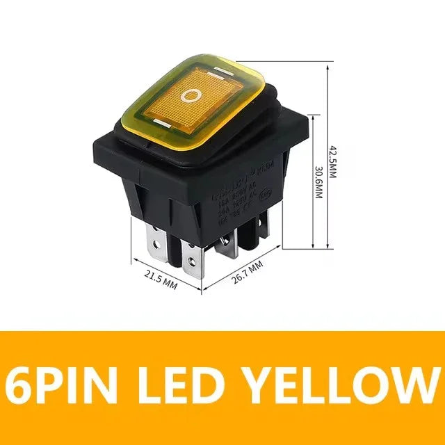 2pcs KCD4 Waterproof Rocker Switch 4 6 Pin Latching 16A 250VAC DPDT ON OFF ON 12V 220V Red Green LED Light Button Switch