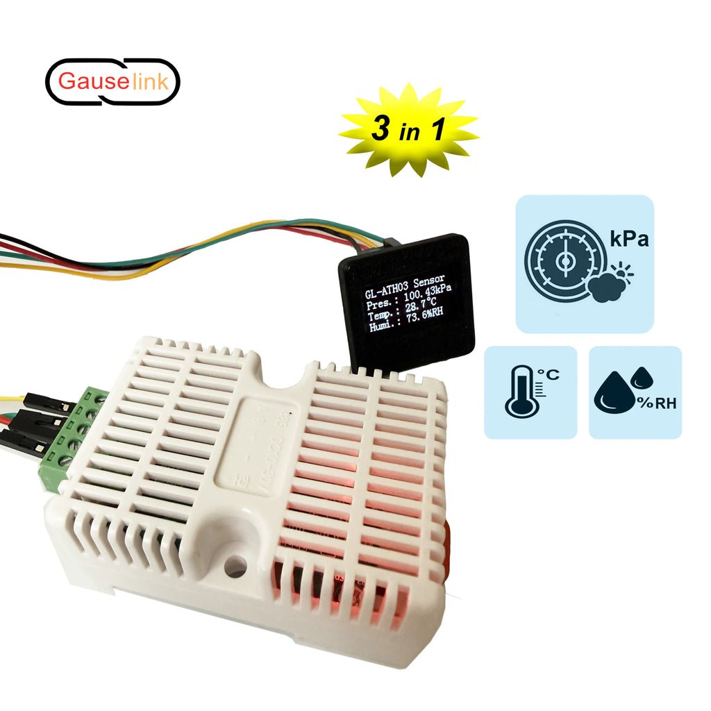3-in-1 Atmospheric Temperature Humidity Barometric Pressure Sensor Transmitter Demo Set Range 0-120kPa FRS485 Modbus RTU