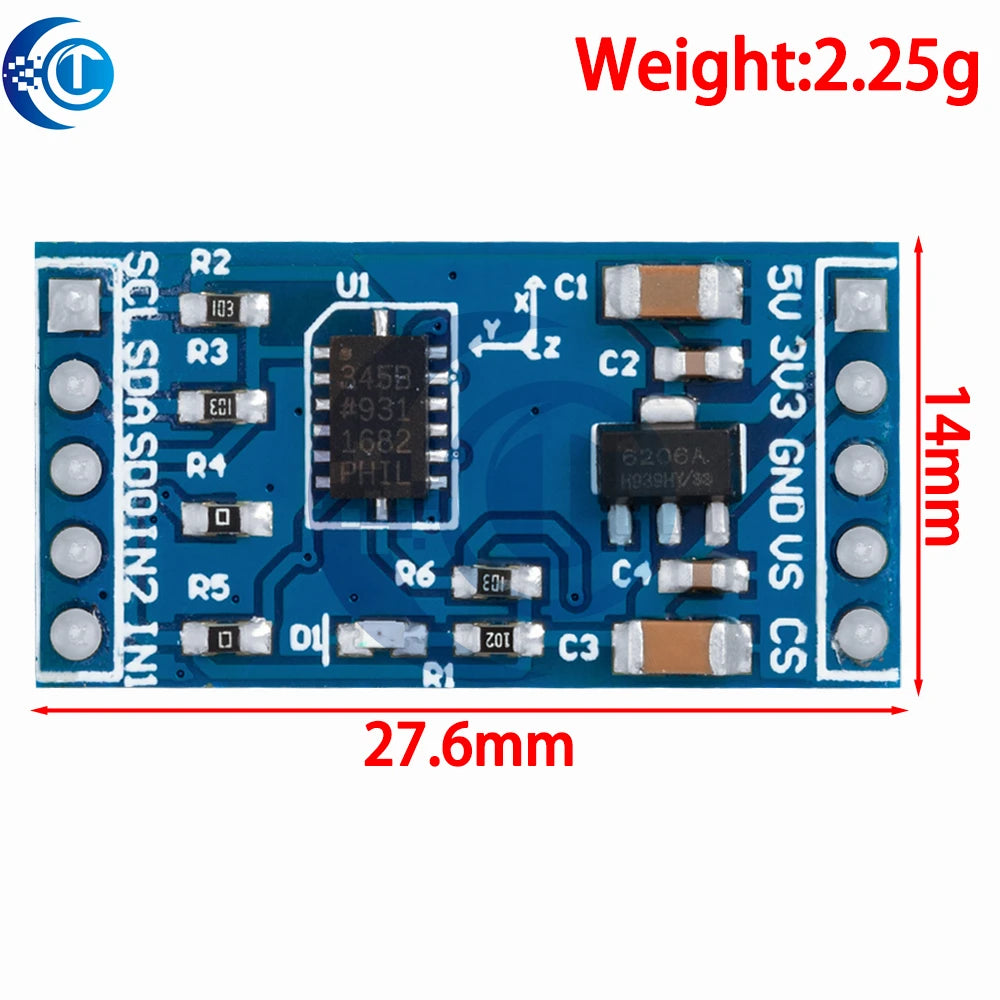 ADXL345 3-Axis Accelerometer Module: ±16g High-Precision with I2C/SPI Interface – Compatible for Arduino & Raspberry Pi