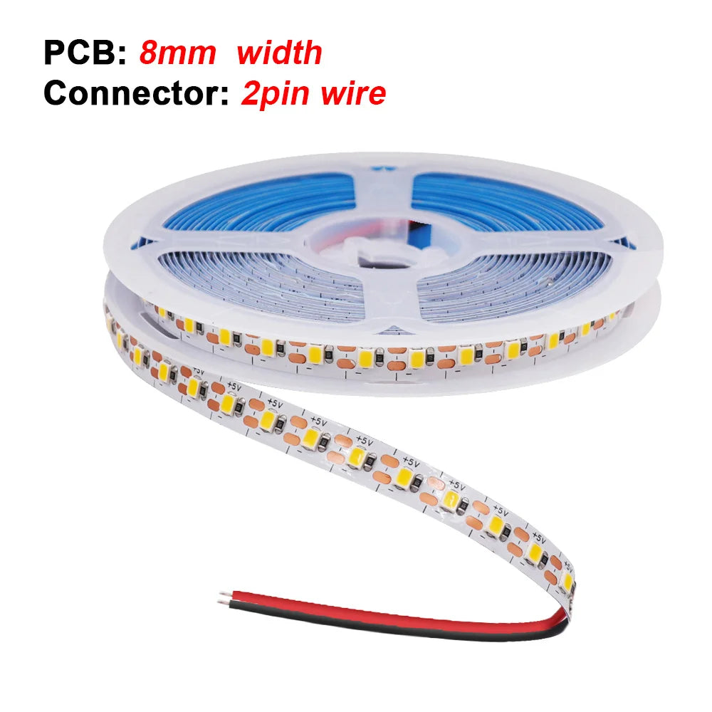 3mm 5mm PCB LED Strip Light Ultra Thin 1 LED Cut 5V 2835 120LEDs/m 8mm Flexible Tape DC IP21 Not Waterproof Warm Natural White