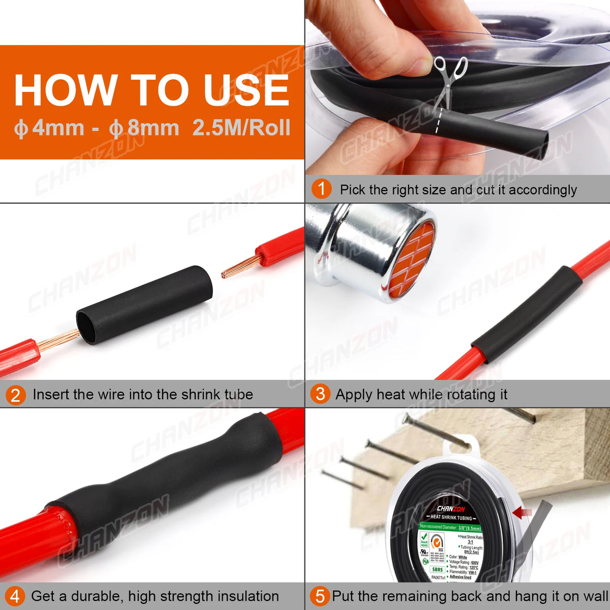 4:1 4mm - 52mm Heat Shrink Tubing With Glue Dual Wall Adhensive Lined Wire Tube Hose Black Waterproof Cable Sleeves 1.22M / 2.5M