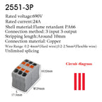 Electrical Cable Wire Connectors Push-in Terminal Block Universal Compact Wiring Multiple In Out Spliceable Mount On Din Rail