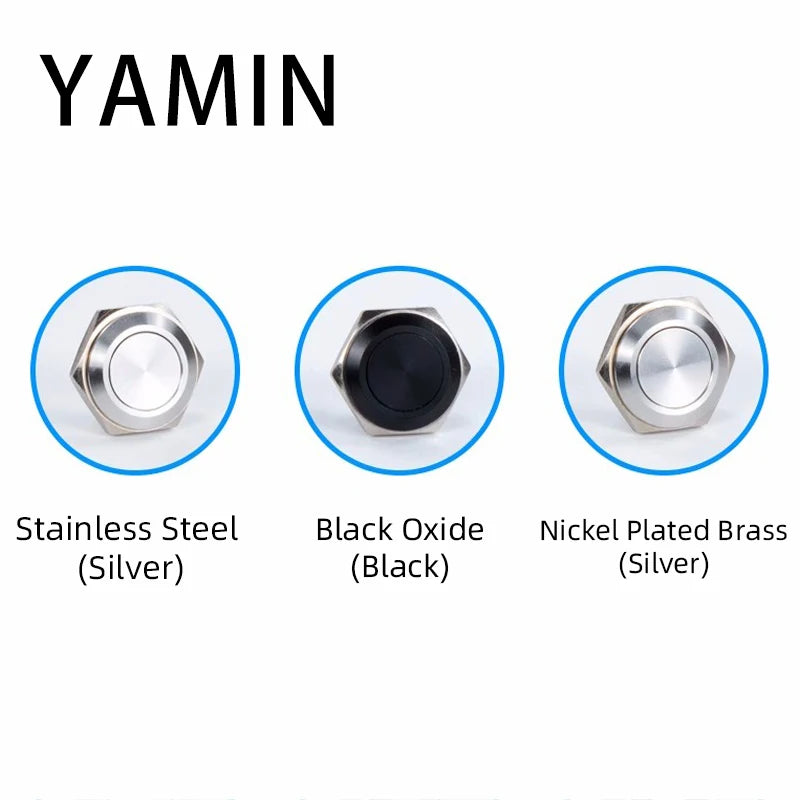 5pcs 12/16/19/22/25/30mm Ultra Short Electric Waterproof Power Reset Momentary Pressure Mini Push Button Switch Silver Black