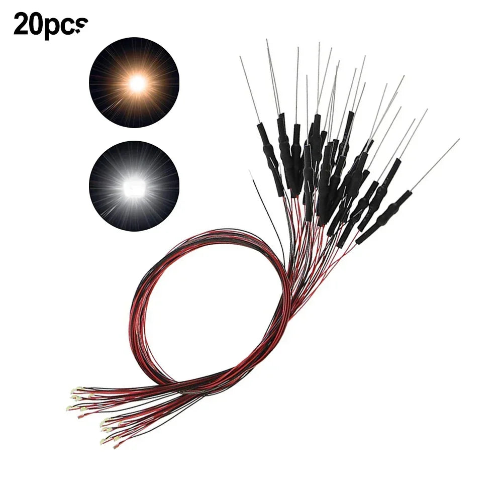 20pcs Prewired LED 0402 Warm White / White Light Emitting 12V Wired Leads For DIY Miniature Model Railroad Parts