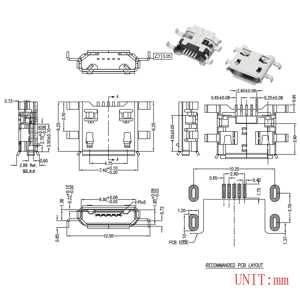10PCS Micro USB 2P 5P Jack Charging Port Plug Dock Charger DIP SMD For Phone Tabletels Speakers Etc Port Socket Power Connector