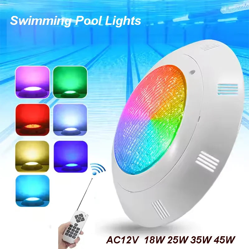 LED Swimming Pool Lights RGB AC12V 12W 18W 25W 35W 45W IP68 Waterproof Lamp with Remote Controller for pool party