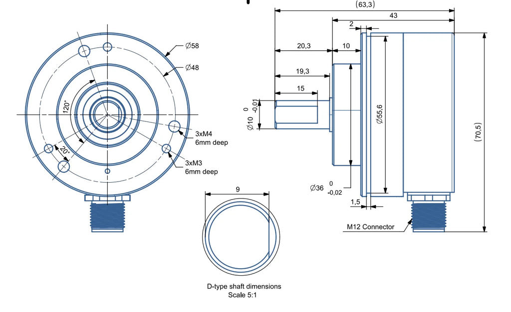 Waterproof Absolute Single-Turn Rotary Encoder with Analog Magnetic 10mm Shaft for Angle Speed and Position Measurement