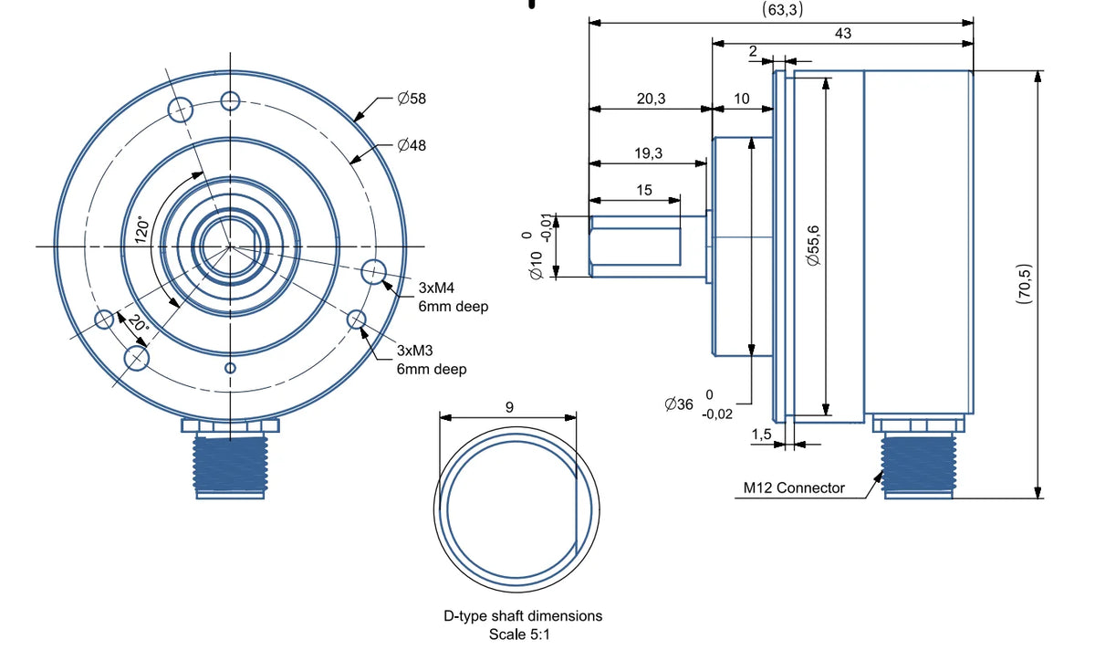 Waterproof Absolute Single-Turn Rotary Encoder with Analog Magnetic 10mm Shaft for Angle Speed and Position Measurement