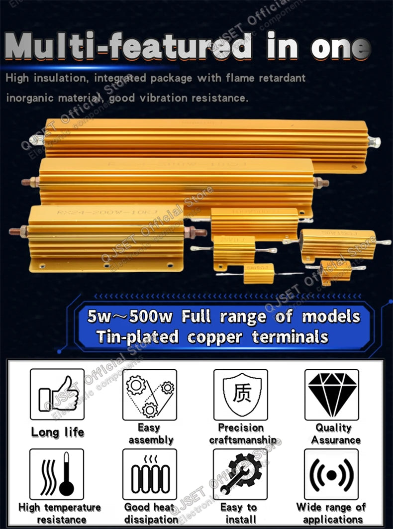 1Pcs 300W RXG24 High Power Gold Aluminum Housed Resistor/Current Limiting Precharge Decoder Resistor 0.1 3 4 5 20 10 Ohm 10K Ohm