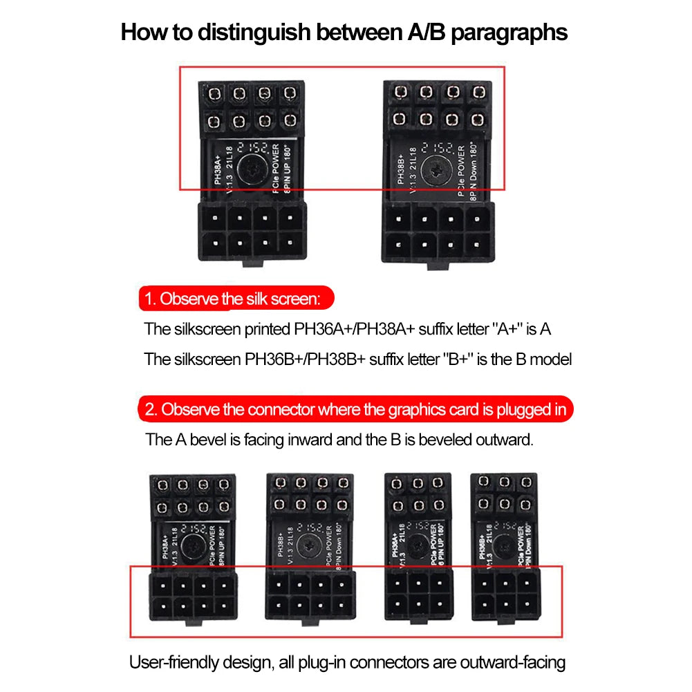 Turn Connector 8 Pin Power Adapter Board 6 Pin GPU Power Connector 180 Degree Angle for Desktops Graphics Card