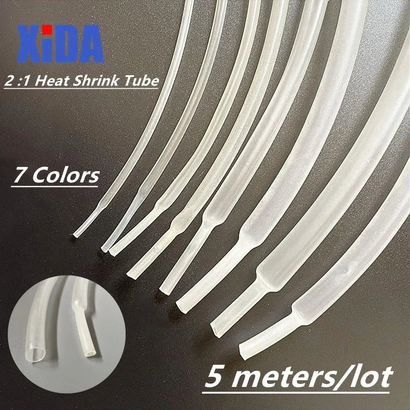 5 M/lot  2:1 Transparent Clear Black 1 2 3 4 5 6 8 10mm Heat Shrink Tube Heatshrink Tubing Sleeving Wrap Wire Connector Repair