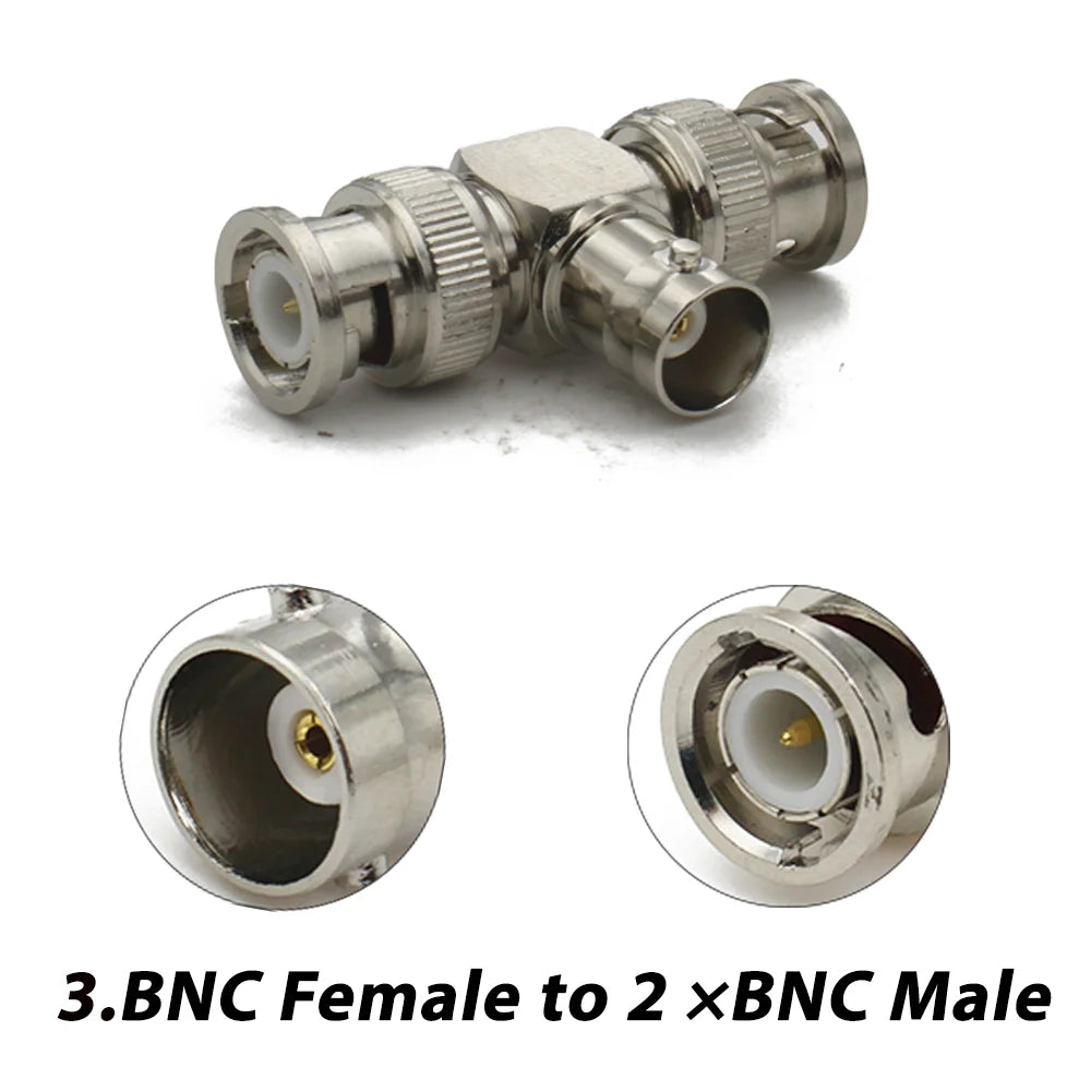 BNC Male To BNC 2x Double Female Adapter Triple Tee 3 Way Q9 BNC RF Coaxial Connector T Type Cable  RF connector