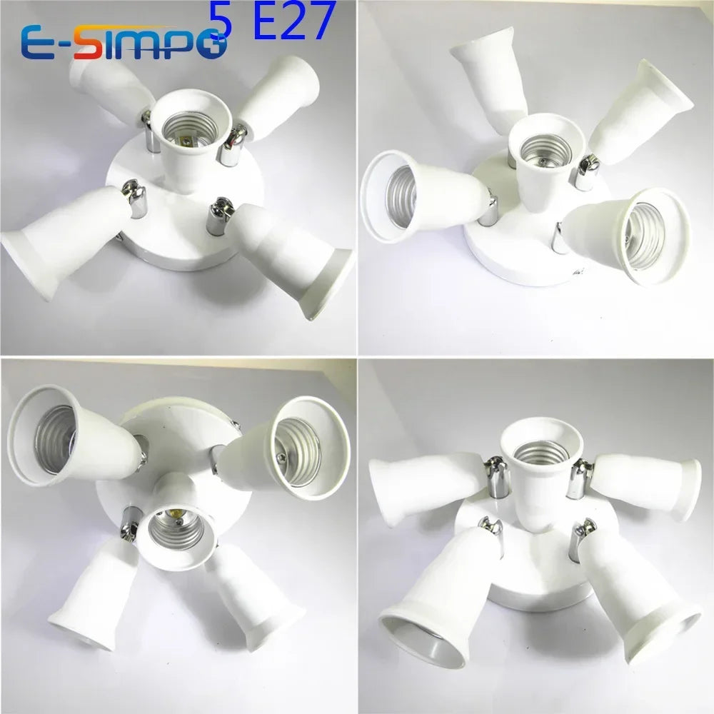 3/5/9 Heads 360D Adjustable Screw Ceiling Mount E26 E27 LED Lamp Base Light Bulb Socket Holder Adapter Converter Splitter
