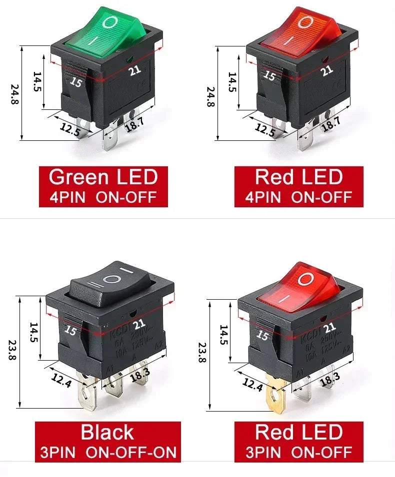 10/30/100 Pcs KCD1 Snap - in Boat Rocker Switch - SPST ON - OFF, 2/3/4 Pin, 250V 6A (AC) / 125V 10A, 2P Toggle Power Snap Switch