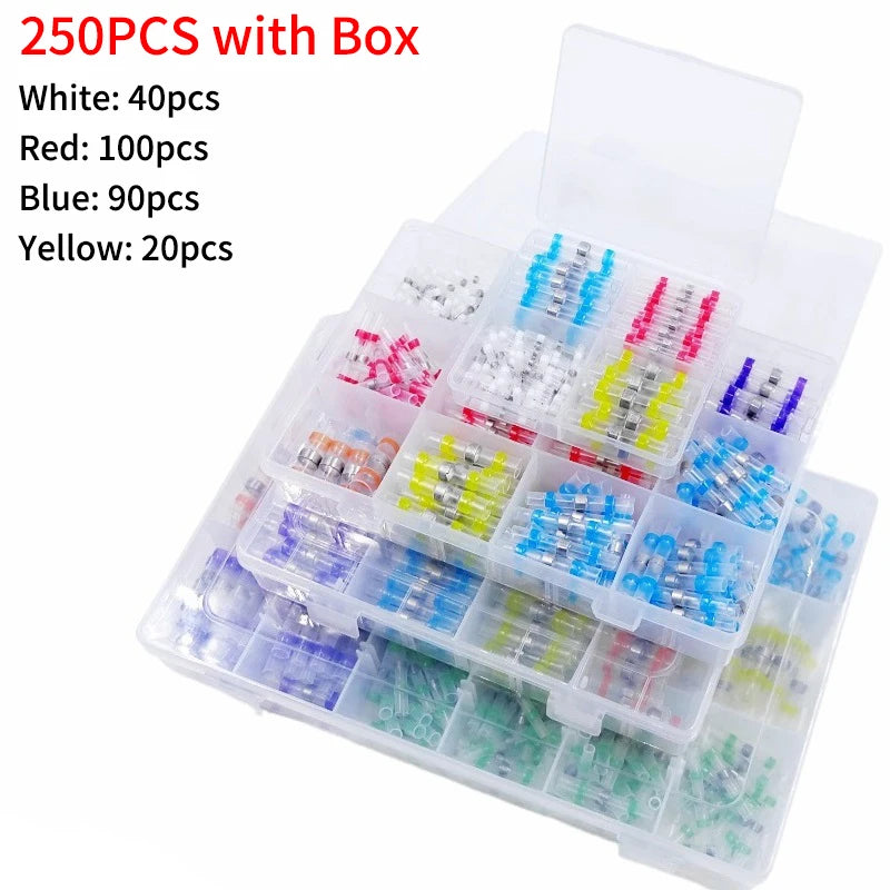 10/50/500pcs Solder Seal Wire Connectors 3:1 Crimp Heat Shrink Insulated Electrical Terminals Butt Splice Waterproof Sleeve