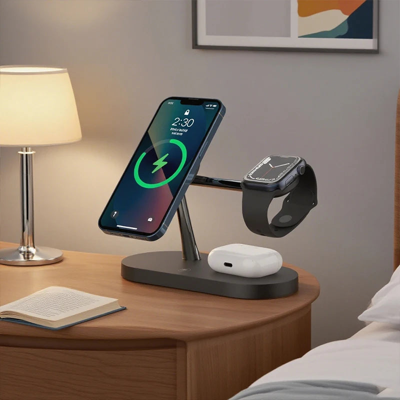 3 in 1 Magnetic Wireless Charger For iPhone 16 15 14 13 12 Fast Charging Station for Apple Watch 10 9 8 7 6 5 4 Airpods 2 3 Pro