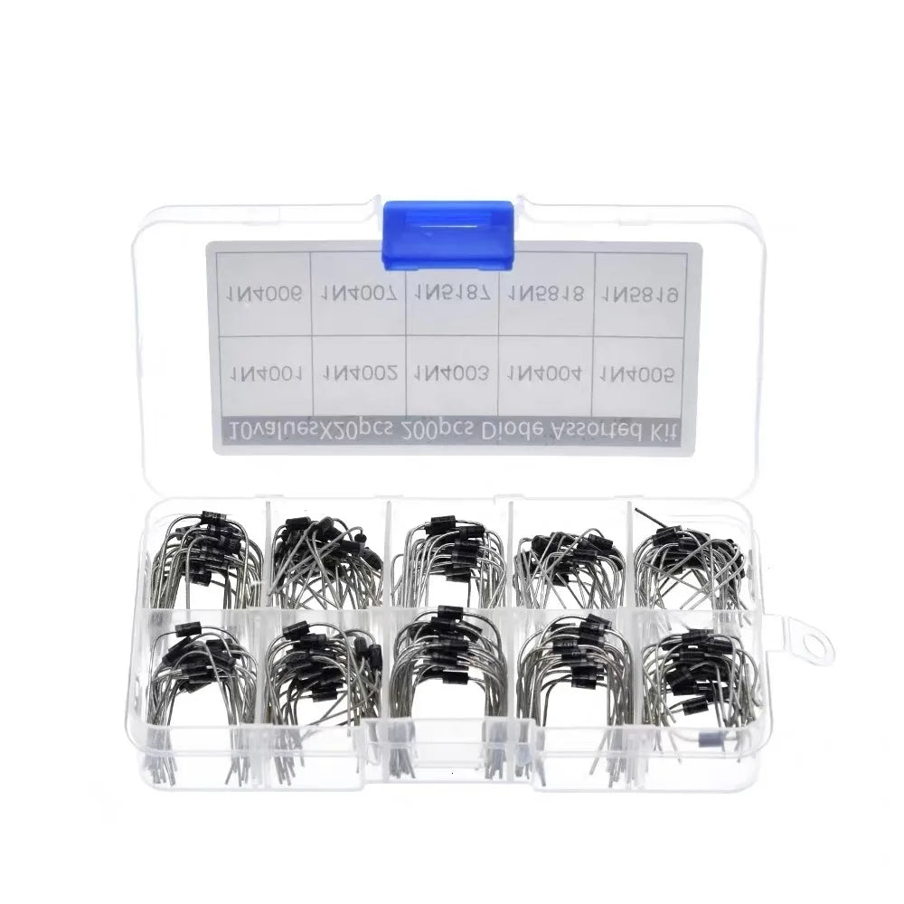 200Pcs 10 Values Rectifier Diode Assorted Kit 1N4001 1N4002 1N4003 1N4004 1N4005 1N4006 1N4007 1N5817 1N5818 1N5819 with Box