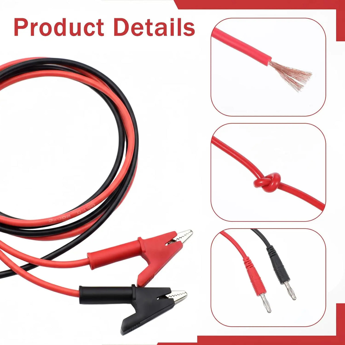 Banana Plug to Crocodile Alligator Clip Test Probe,4mm Stackable Silicone Banana Plug to Alligator Clip Test Probe Lead Wire