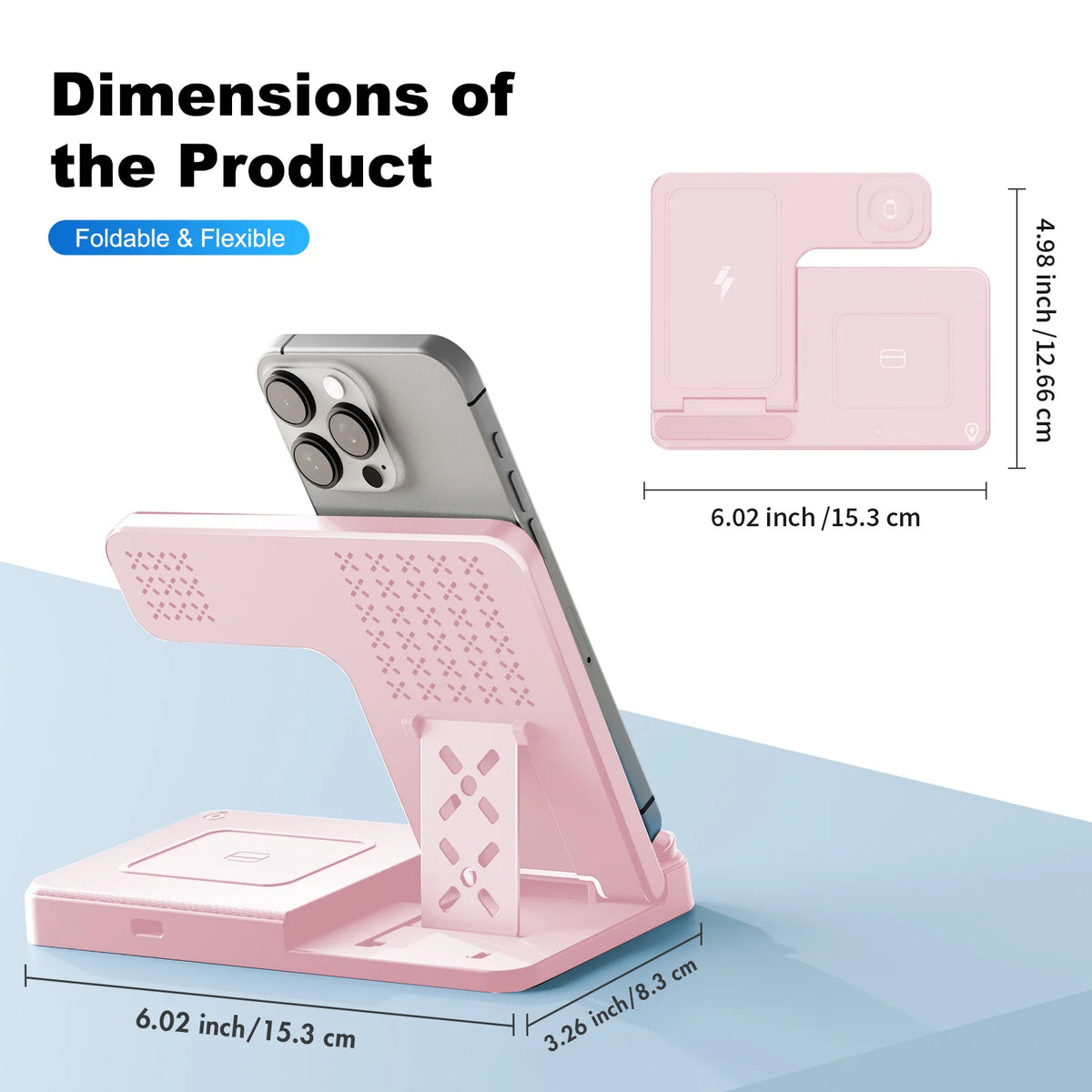 15W Magnetic Wireless Charger 3 In 1 Fast Charging Station Travel Foldable for Magsafe iPhone 1716/15/14 Apple Watch AirPods Pro
