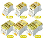 UKK 80A-500A High Current DIN Rail Power Distribution Block One Input Multiple Output Electrical Terminal Connector ```