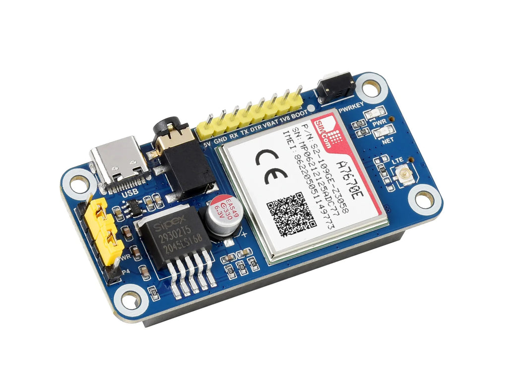 Waveshare A7670E LTE Cat-1 HAT for Raspberry Pi,Multi Band,2G GSM / GPRS,LBS,for Europe,Southeast Asia,West Asia,Africa,China