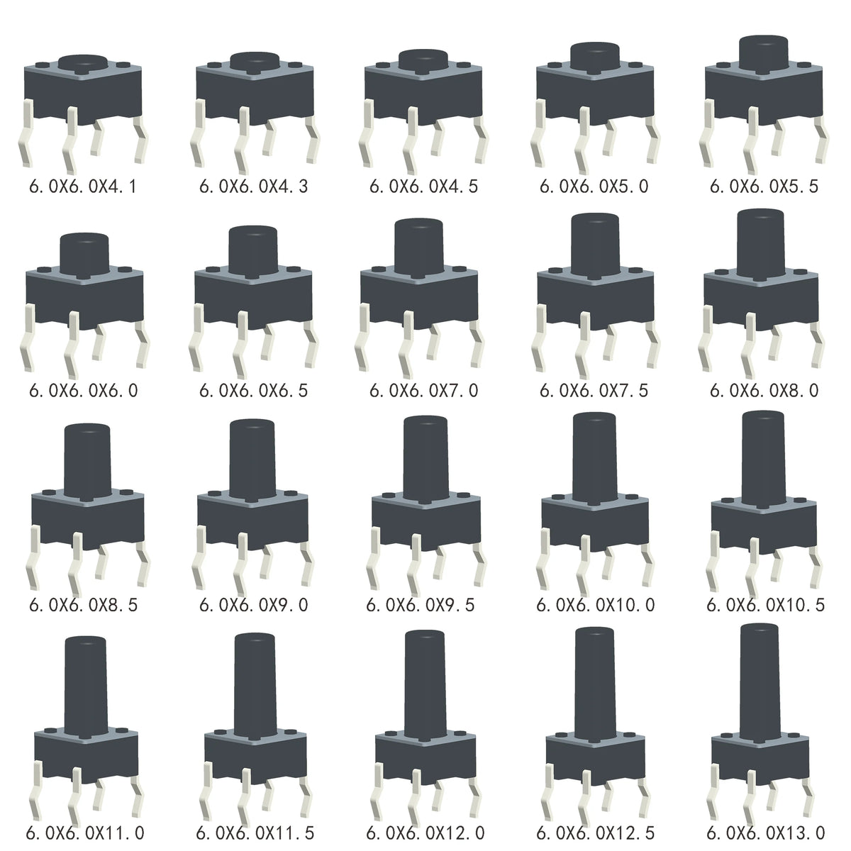 1000PCS 6X6X4.1/4.3/4.5/5/5.5/6/6.5/7/7.5/8/8.5/9/9.5/10/10.5/11/11.5/12/12.5/13mm DIP SMT 4Pin 2Pin Tactile Push Button Switch