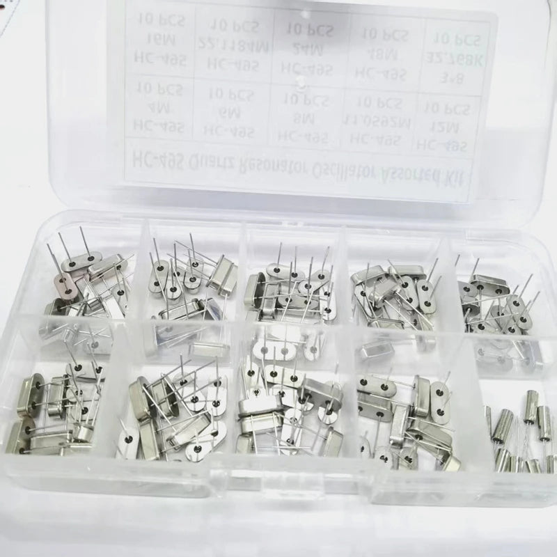 10Values HC-49S Quartz Resonator DIP Crystal Oscillator Kit 4MHz 6MHz 8MHz 12MHz 16MHz 24MHz 25MHz 48MHz 2Pin DIY Electronic Set