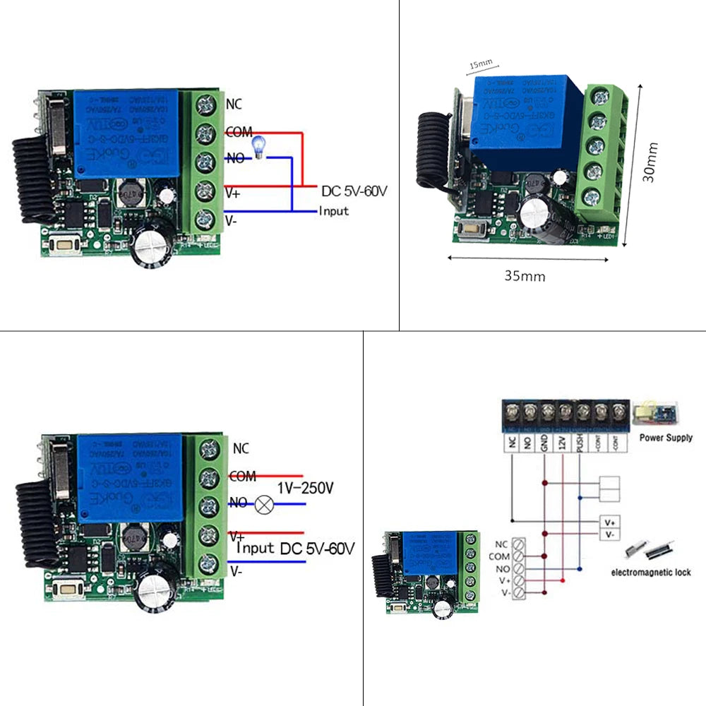 CENFAYA DC 6V 9V 12V 24V Wireless RF Relay Module Remote Control Switch 433Mhz Round Button Kit for LED Lamp Bulb Gate Door Fan