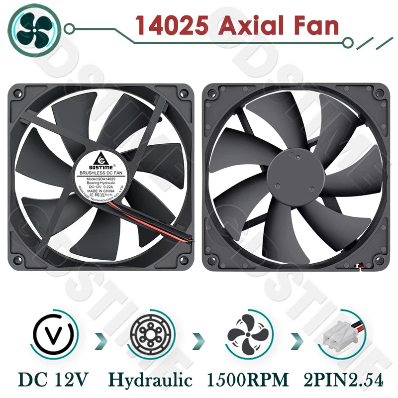 Gdstime 140mm Fan 24V 12V 5V Cooler 140*25MM Case CPU Fan 14025 Radiator Fan for Home Mechanical Equipment,Humidifiers Cooling