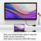 60M VGA Extender Over Single RJ45 Cat6 Cable 1080P VGA Ethernet Extender Video Transmitter Receiver for PC Loptop HDTV Monitor