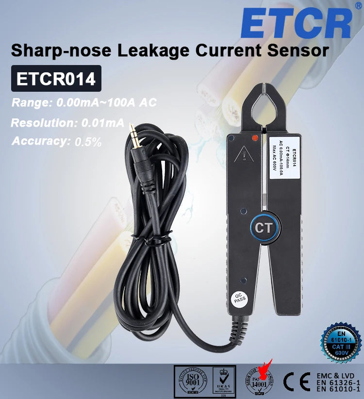 ETCR008 ETCR014 Sharp Nose Clamp Current Sensor AC Leakage Phase Power Energy Transducer Turn Ratio 2500:1 CT Technology