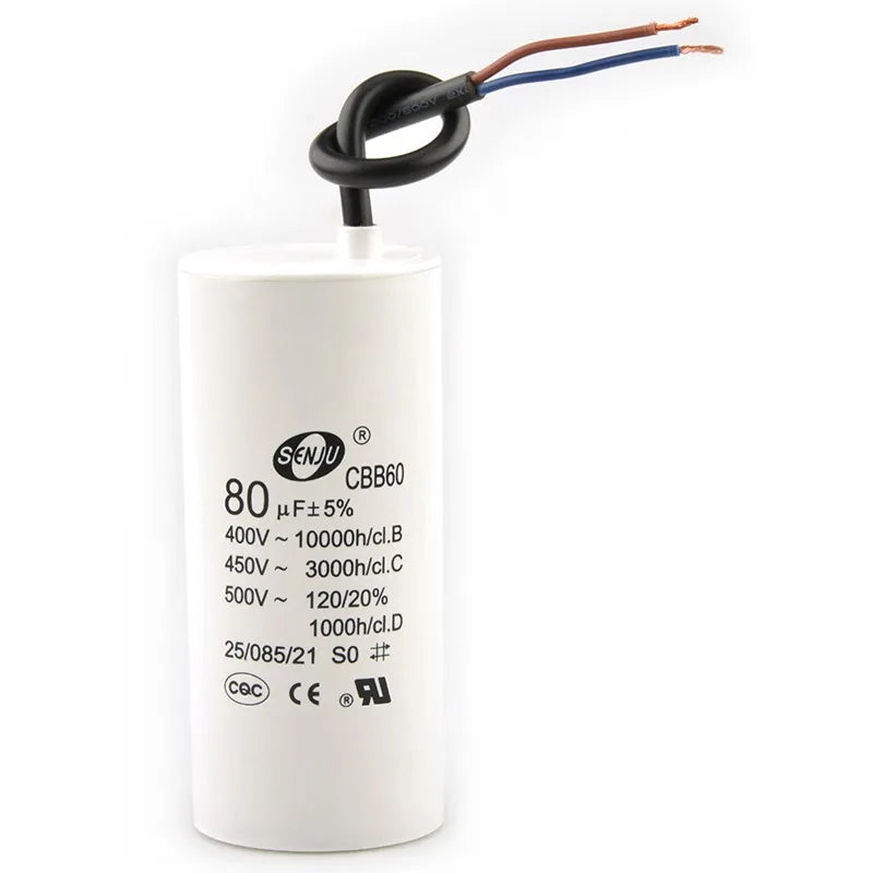 CBB60 Motor Start Capacitor for Washing Machine, Spin Dryer, Water Pump 4/5/6/8/10/12/20/100UF