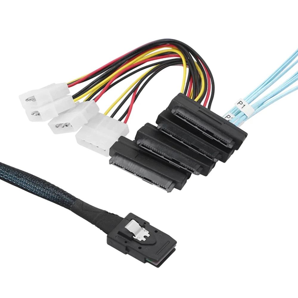 Mini SAS SFF-8087 to SFF-8482 Data Cable with 4X Molex Power Connectors - Compatible with Raid Controller & Hard Drive