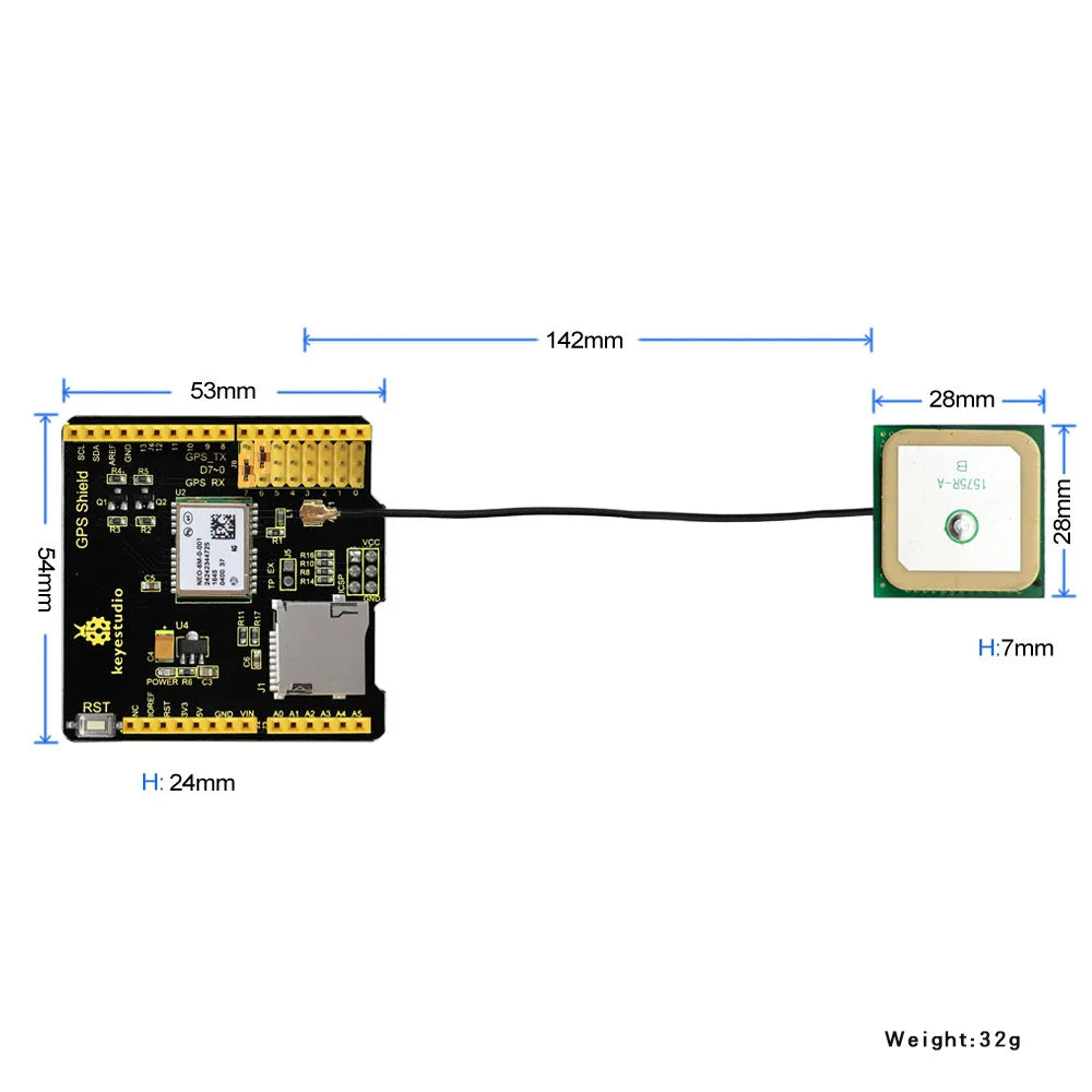 keyestudio GPS Shield For Arduino UNO R3 Based On NEO-6M-0-001 Module Compatible With UNO R3 And MEGA 2560 Control Board