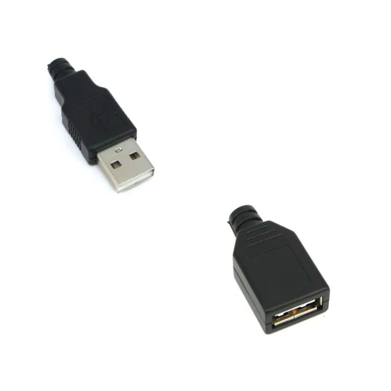 10 Sets DIY USB 2.0 Type-A Male Connector - 4-Pin Solder-Type Black Plastic Shell Adapter for Data Connection