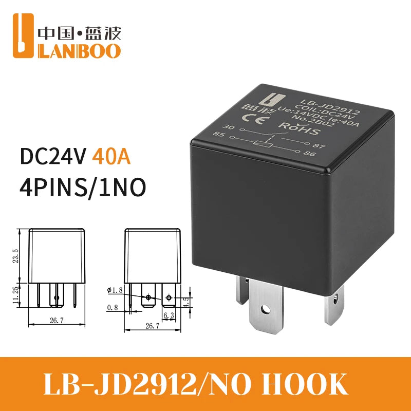 LANBOO 40A High Power Automotive Relay Car Control Relay for 12V/24V Vehicles for Automotive Use