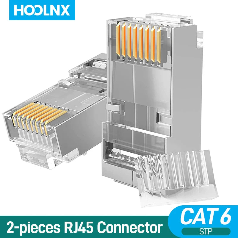 Hoolnx 2 Piece RJ45 Connector CAT6 Modular PLugs UTP STP 50U Gold Ethernet Ends Plated Load Bar for 23-24 AWG Lan Network Cable