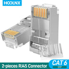 Hoolnx 2 Piece RJ45 Connector CAT6 Modular PLugs UTP STP 50U Gold Ethernet Ends Plated Load Bar for 23-24 AWG Lan Network Cable