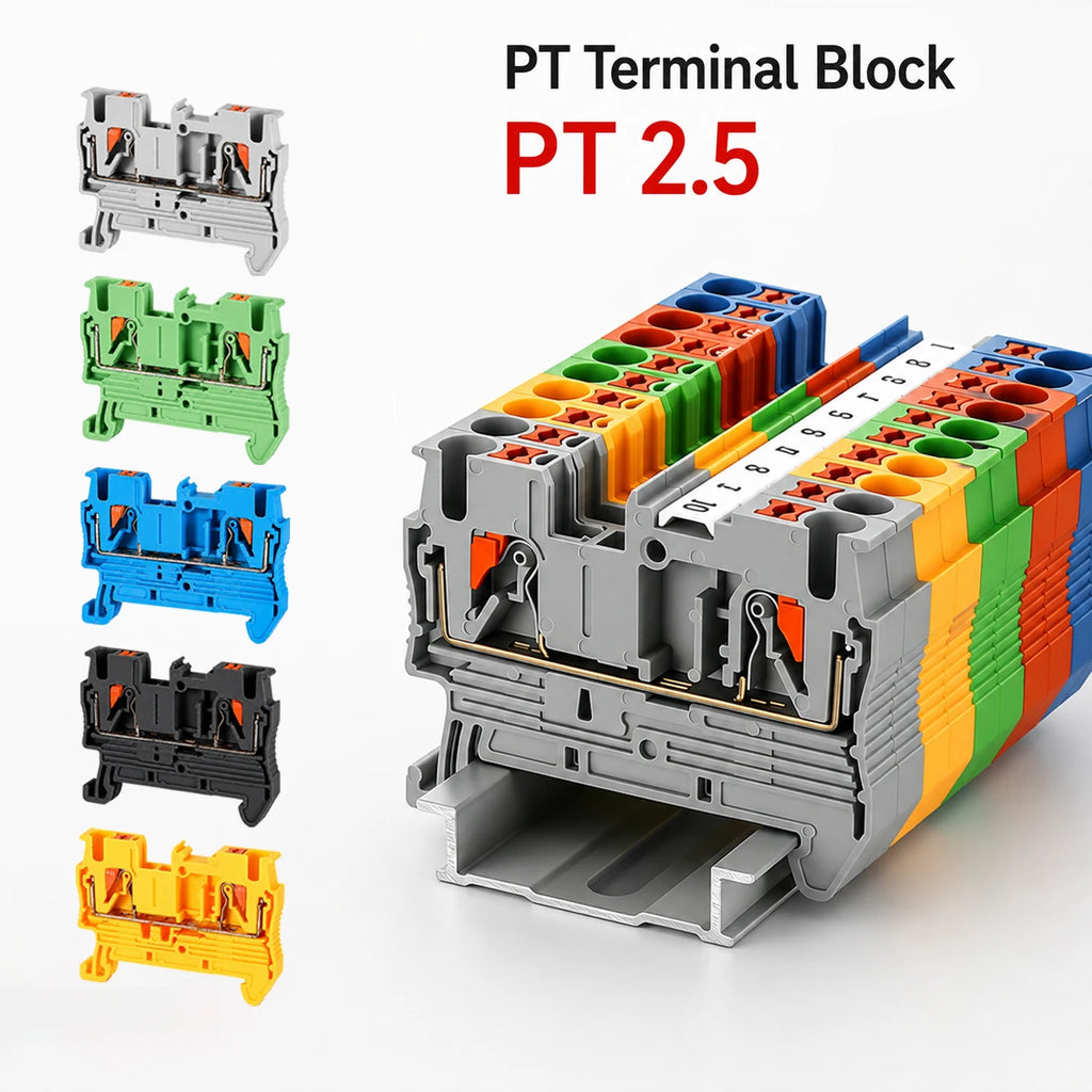 1-50Pcs PT2.5 Feed Through Terminal Block Push In Spring Connector 800V 32A 0.2-2.5mm2 DIN Rail NS35 Screwless Electrical Wiring
