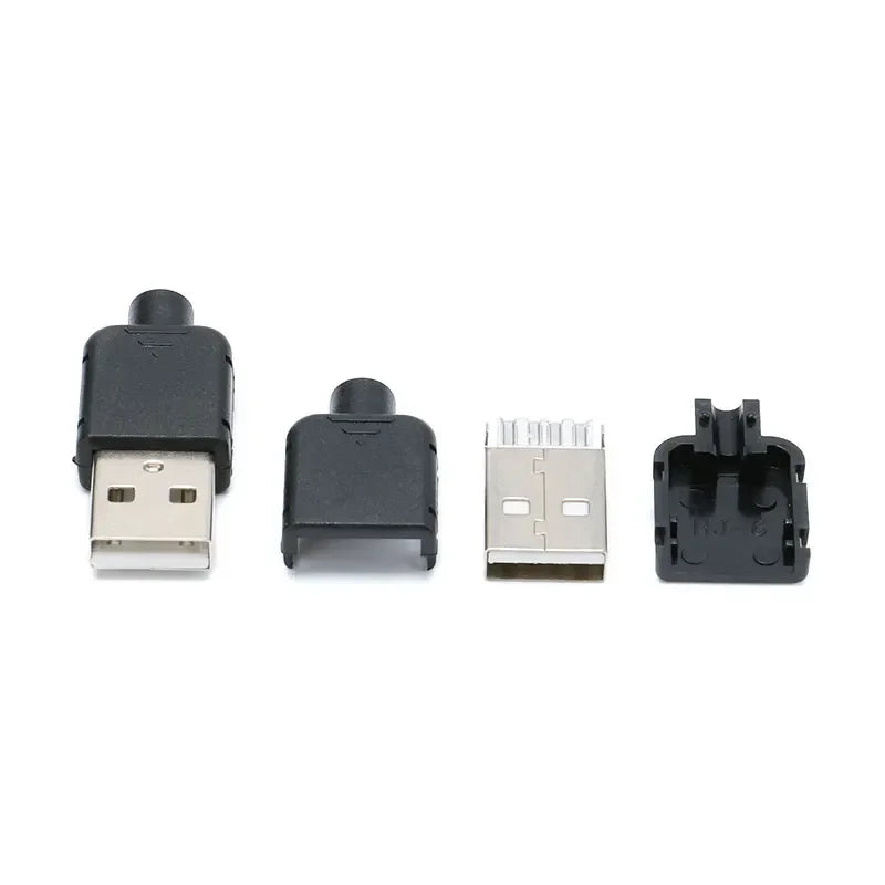 Type A Male Female USB 4 Pin Plug Socket Connector With Black Plastic Cover Type-A DIY Kits