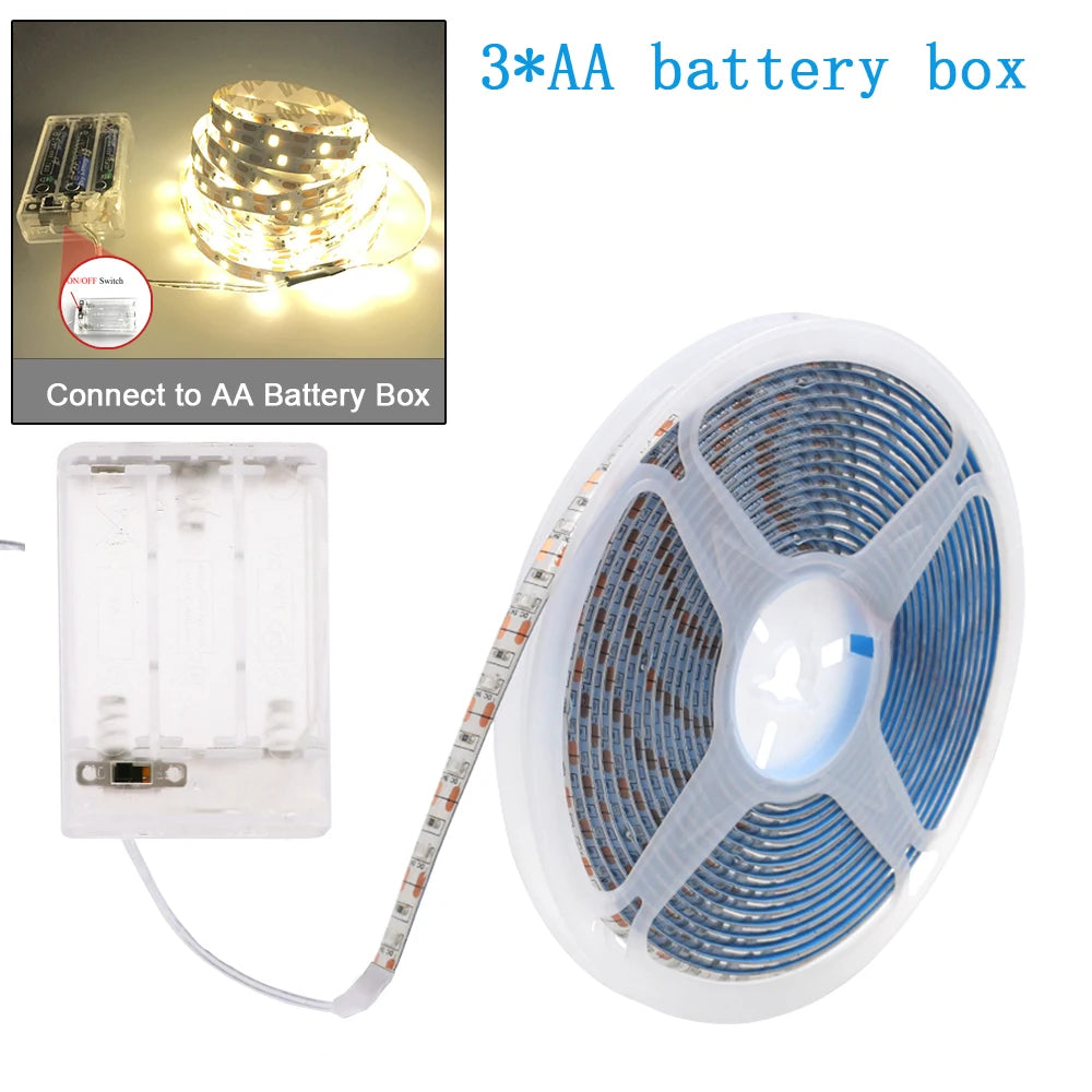 5V USB LED Strip Light Battery Power SMD 2835 3528 60LED 0.5m 1m 2m 5m Cold White Warm Blue Ribbon Cabinet Lights Night DC5V