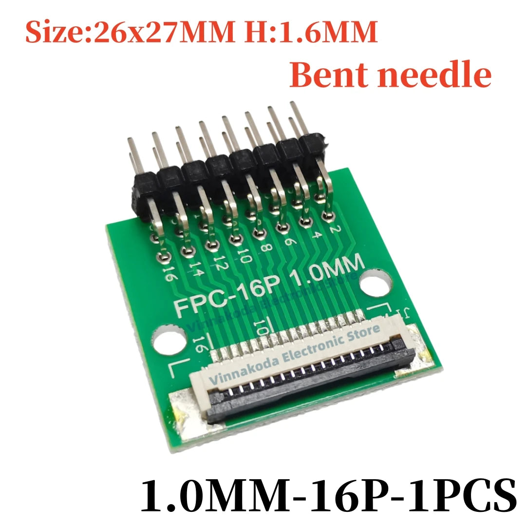 FFC/FPC Adapter Board with Soldered 1.0MM Flip Cover Lower Connector Straight or Bent Pins Available, 4/6/8/10/12/14/16/20/30P