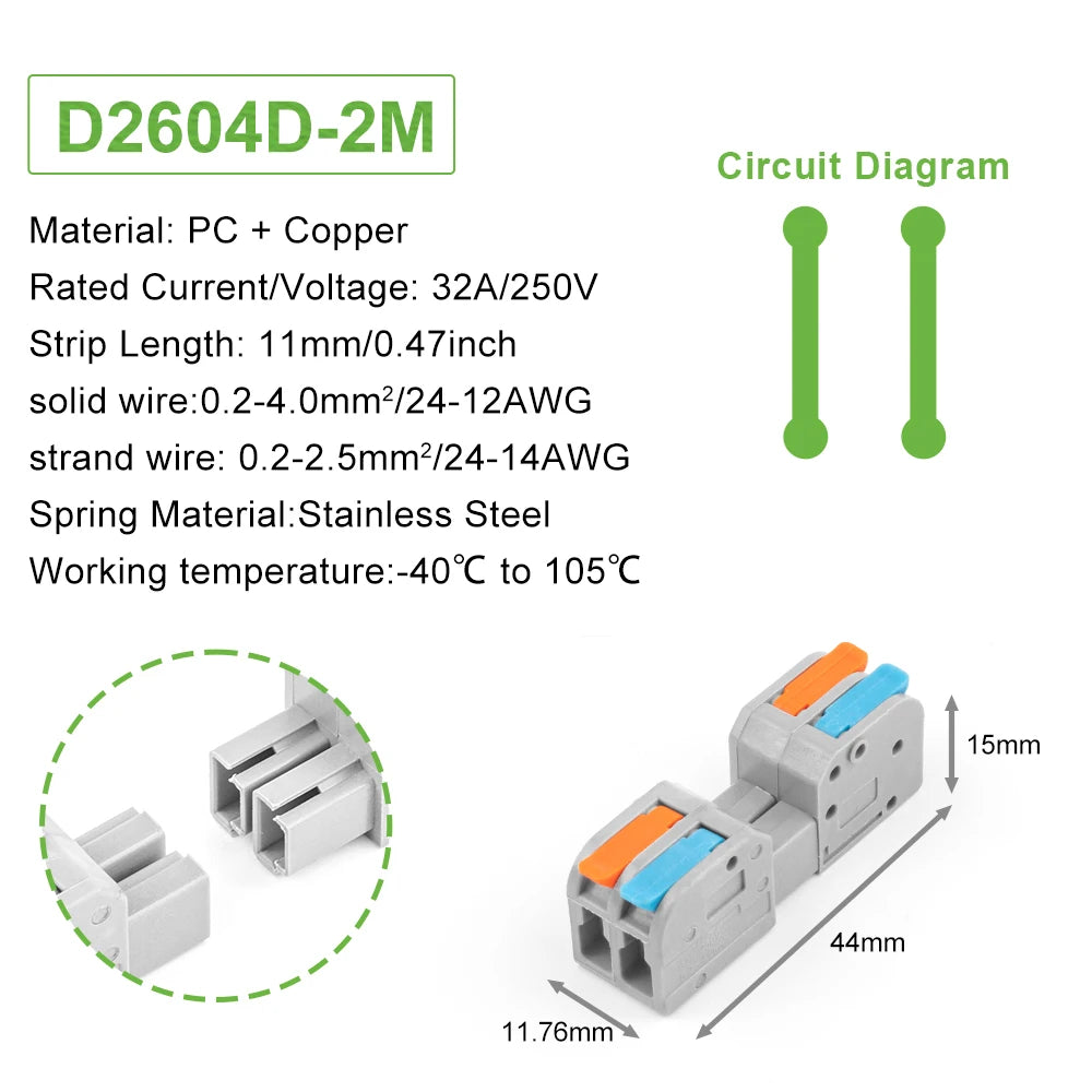 5Pcs Male Female Universal Compact Electrical Wiring Connectors Push-in Conductor Terminal Block Docking Mini Quick Wire Connect