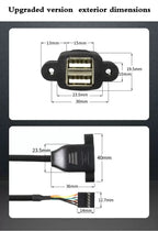 Motherboard 9-Pin to Dual Port USB 2.0 A Female With Ear Screw Hole Panel Data Extension Cable DuPont 2.0/2.54mm 9Pin Terminal