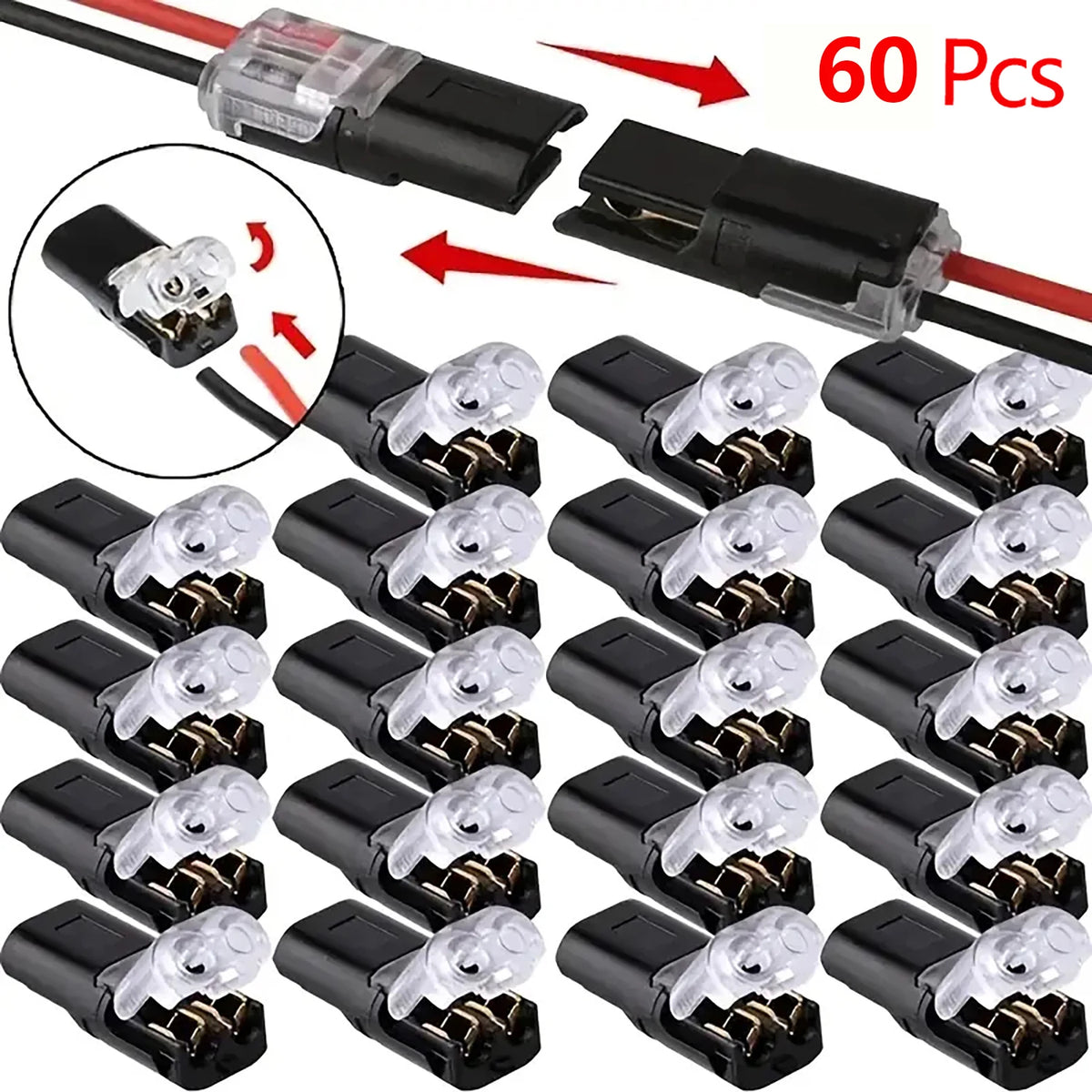 20/40/60 Pack H2 2-Pin Plug-In Wire Connector, Nylon Insulated Copper Quick Connection Terminal Block, Suitable for Low Voltag