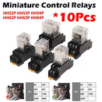 10PCS Miniature Control Small Intermediate Relay With Socket Base AC 110V 220V DC 12V 24V HH52P HH53P HH54P HH62P HH63P HH64P