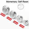 12/16/19/22mm Metal Push Button Switch Short Stroke Silver Shell Waterproof High Head With Power LED Light Momentary 1NO 6V 24V
