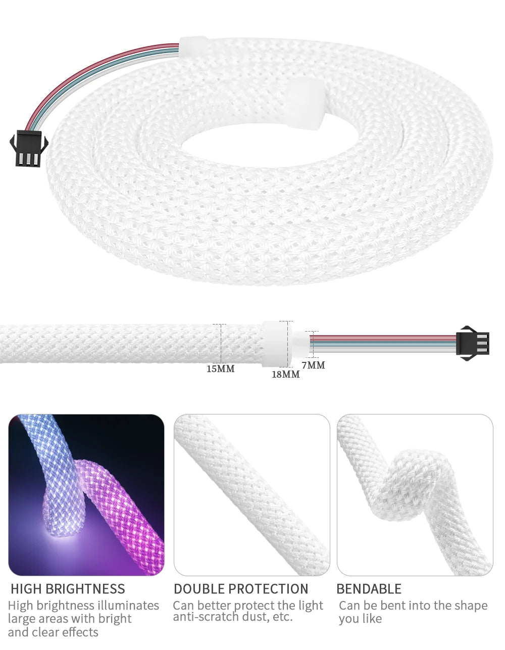 WS2812B WS2811 DC5V Round Reticulate Pattern Neon LED Strip 50Leds/m 360 Degree Smart RGBIC Flexible  Silicone Light Tape IP67